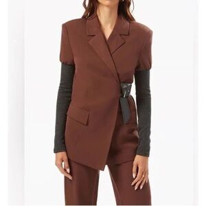 NWT WeWoreWhat Ribbed Brown Blazer and Pants Set with Black Belt Suit